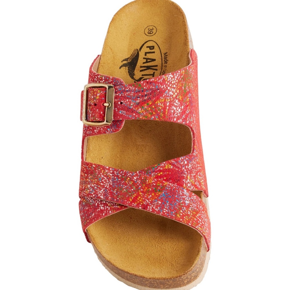 Red Slip-On Sandals with Cork Footbed and Open-Toe Design